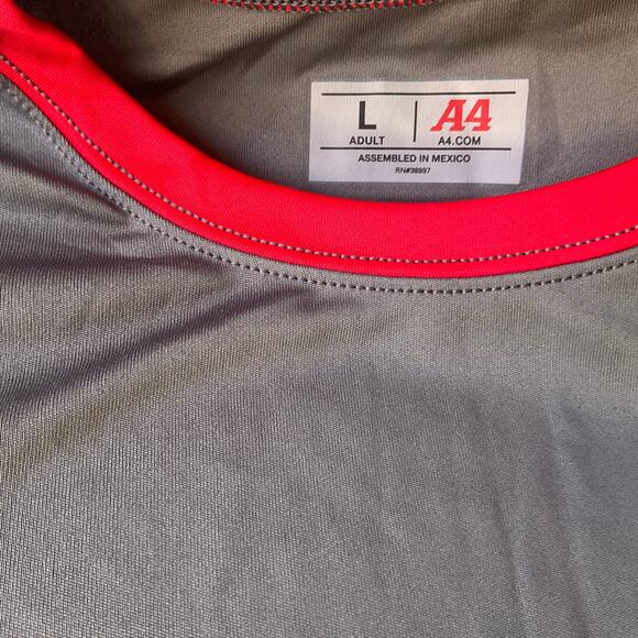 A4 Men’s Long Sleeve T-shirt size L, Solid Gray & Red - Picture 6 of 8